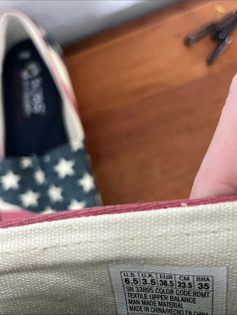 Skechers BOBS Flag Print Slip-On Memory Foam Canvas in Red, White & Blue